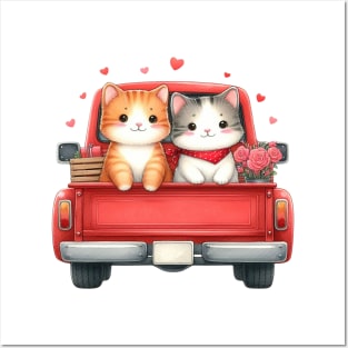 Valentine Cat Couple Sitting On Truck Posters and Art
